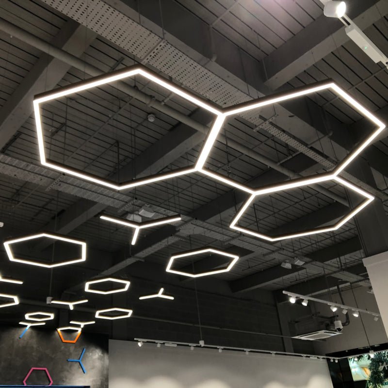 Helian Hexagonal Modular Creative LED Lighting Office Gym Mall Hexagonal Splicing Shaped Pendant Lighting - Helian Lighting